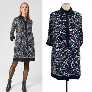 Hobbs London Marci Tunic Dress‎ Navy Blue Multicolor Dot Print Size US 4